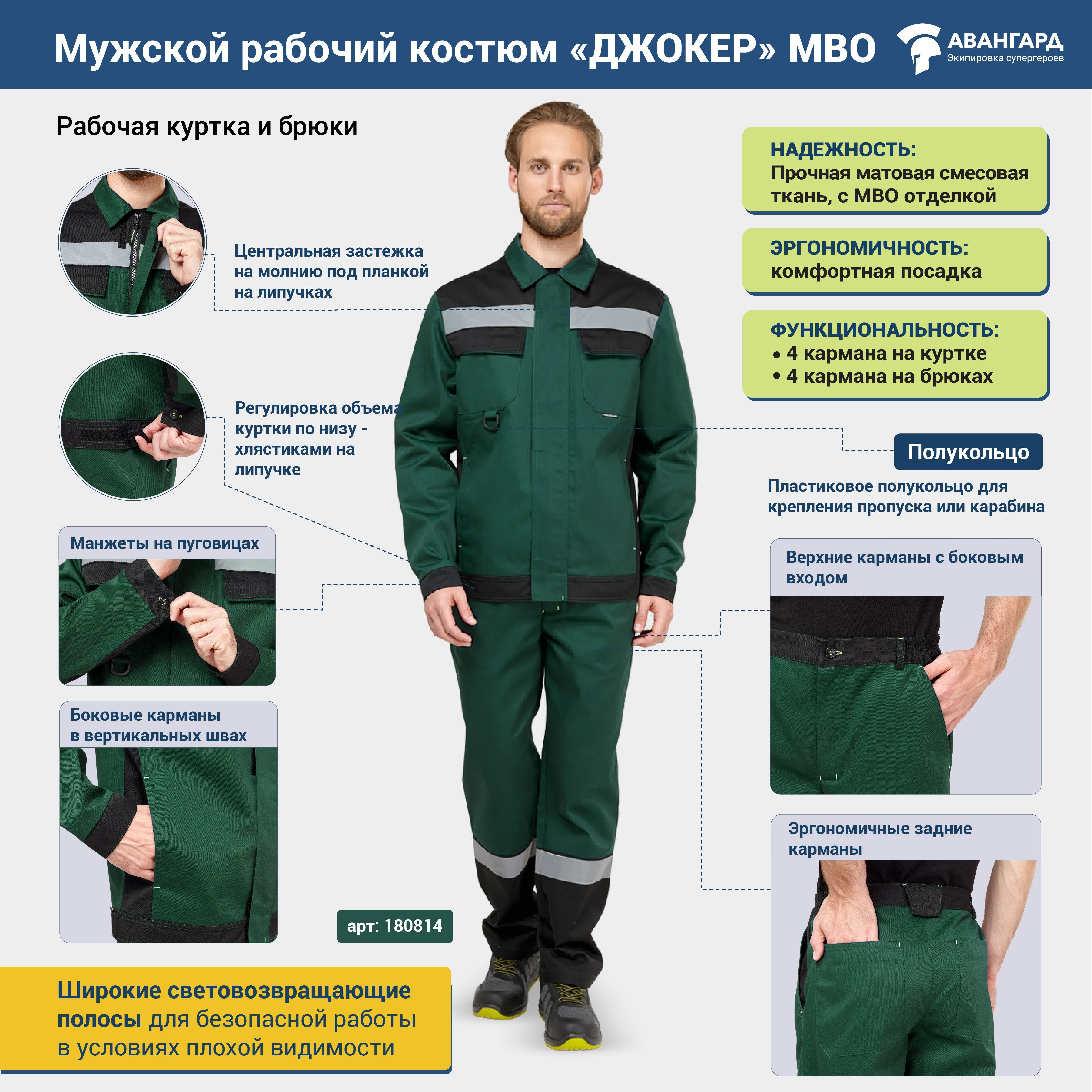 Костюм мужской рабочий летний "Джокер" МВО с брюками зеленый-черный цена